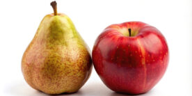 Obstmotiv mit Apfel und Birne – Symbol für unterschiedliche Meinungen